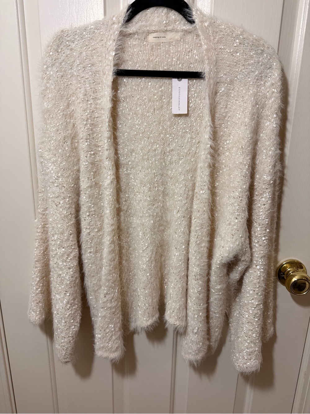 Open-Front Shimmery Cardigan Sweater - Ivory
